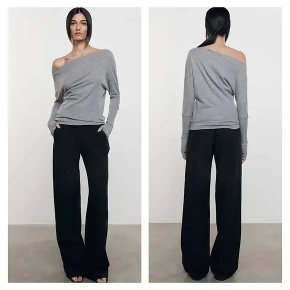 ENZA COSTA Cashmere Cuffed Off the Shoulder Long Sleeve Top Women